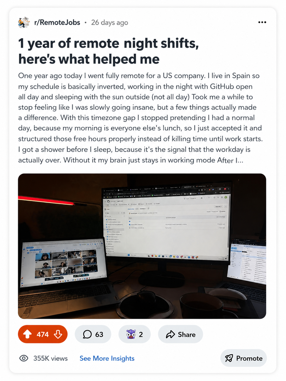 1 year of remote night shifts